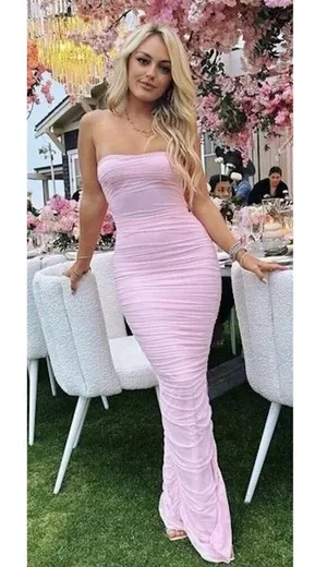 HOUSE OF CB Sofia Strapless Ruched Gown in Fairy Pink Size Large thumbnail 2