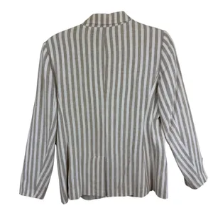 LOFT Tan White Striped Linen Blend Single Button Blazer Jacket Womens 6 thumbnail 2