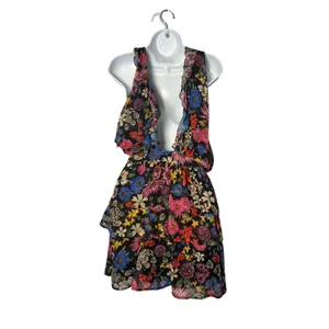 Slate & Willow Floral Ruffle Mini Dress XS Black Open Back Cottagecore‎ NEW thumbnail 2