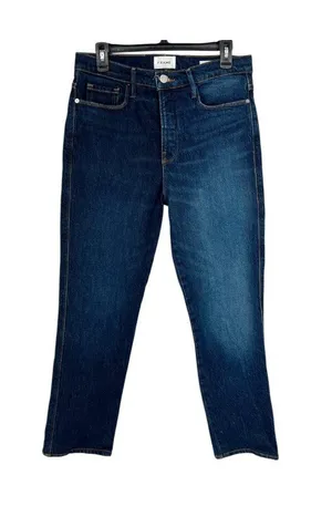 Frame Le Sylvie Slender Straight Jeans Two-Tone Denim Cropped Size 29 thumbnail 1