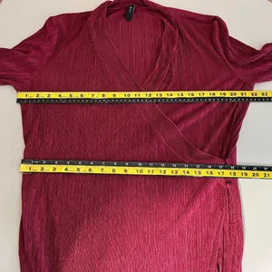 YAS Wrap Dress Womens Medium‎ Wine Maxi Long Sleeve Ribbed V-Neck Slinky Stretch thumbnail 2
