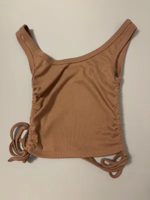 Ruched Ribbed Tank Top Brown thumbnail 2