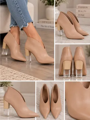 42 Gold Size 7.5M Nude Pointed Toe Clear Block Heel Ankle Booties NWOT thumbnail 8