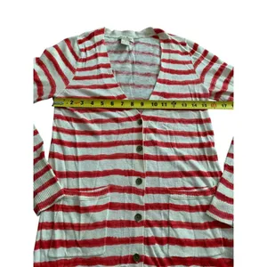 Lucky Brand Cardigan XS Red White Striped Button Front Pockets Nautical Core‎ thumbnail 7