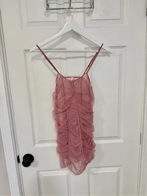 NEW Auden Pink Ruched Mesh Slip Dress Sheer Tulle Bow Front Romantic Lingerie thumbnail 6