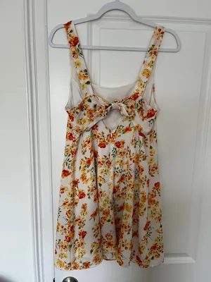 Lulu's White Floral Sundress with Yellow & Orange Blossoms thumbnail 3