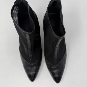 LOGO Croc Embossed Mesh Pointed Toe Block Heel Ankle Boot Black Women Size 6 thumbnail 4