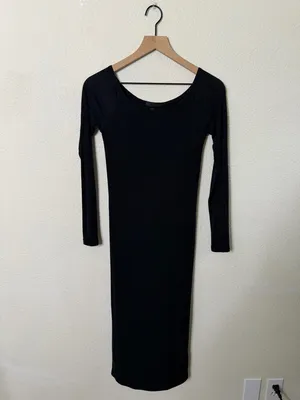 ATM Modal‎ Rib Long Sleeve Long Sleeve Midi Dress Black Womens Size S thumbnail 2