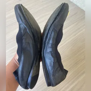 Tory Burch Black Leather Flats with Gold Logo thumbnail 3