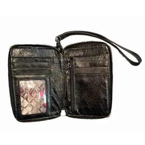 Elliott Lucca Black Leather Wristlet Zip Around Wallet‎ Phone Pocket Woven thumbnail 3