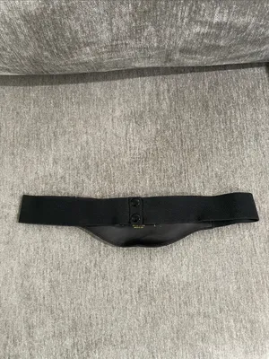 Vintage Circa Genuine Suede Leather Gold Chain Accent Black Elastic Waist Belt thumbnail 3