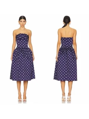 SELF-PORTRAIT Polka Dot Satin Midi Dress UK10/US6 thumbnail 2