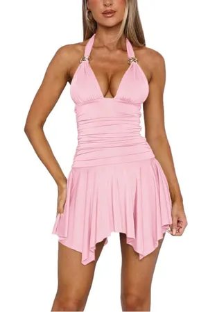 Pink Halter Ruched Swim Dress Size M thumbnail 1