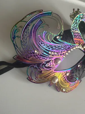 Spirit Black Venetian Peacock Masquerade Mask with Multicolor Lasercut Metal thumbnail 8