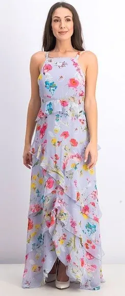 Rachel Roy purple lavender floral garden party ruffle maxi dress thumbnail 1