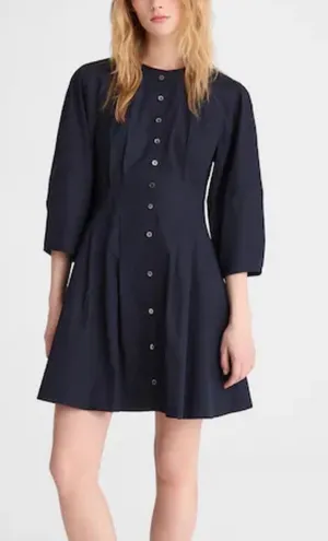 Madewell Sculptural-Sleeve Pleated Mini Dress Navy Cotton Button Front Size 2 thumbnail 1