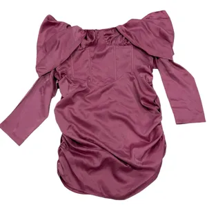 PrettyLittleThing Pink‎ Satin Drape Bardot Sleeve Ruched Back Bodycon Dress 16 thumbnail 2