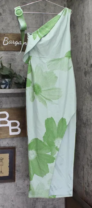 NEW Jewel by Badgley Mischka Print One Cold Shoulder Dress Gown Green / Multi 2 thumbnail 1
