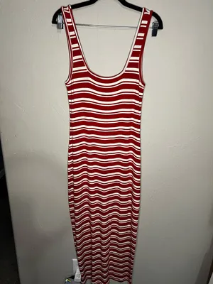 Summersalt Ribbed Square Neck Red Cream Striped Maxi‎ Dress thumbnail 2