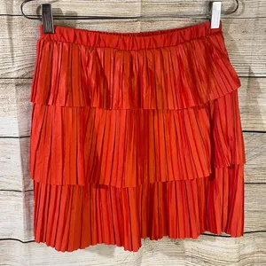 Zara pleated tiered orange pull-on mini skirt women’s Size Medium Bloggers Fav thumbnail 2