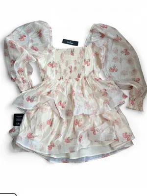 Lulus Blush Pink Floral Organza Tiered Mini Dress thumbnail 4