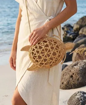 Tommy Bahama Wicker Turtle Crossbody Bag featuring a natural woven design NWT thumbnail 1