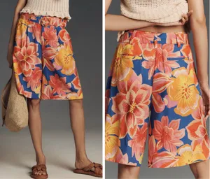 Farm Rio Linen Blend Belted Floral Bermuda Shorts, Size XS thumbnail 2