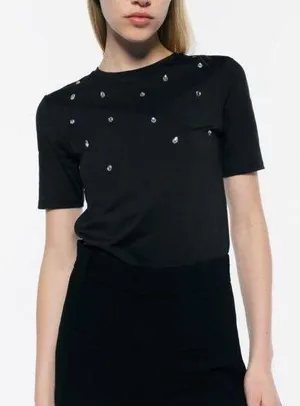 Zara NWT Black Sparkly Top Sz. S thumbnail 2