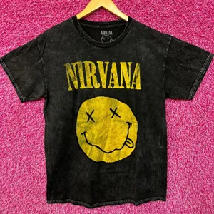 Nirvana Nevermind Smiley Face mineral wash grunge Tshirt size large thumbnail 1