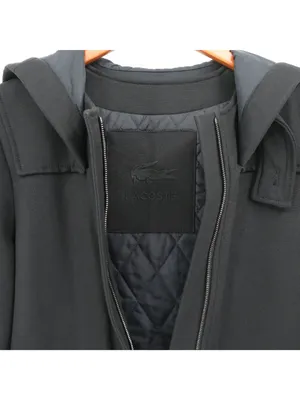 Lacoste Black Hooded Wool Blend Trench Coat Quilted Jacket 36 US 4 thumbnail 6