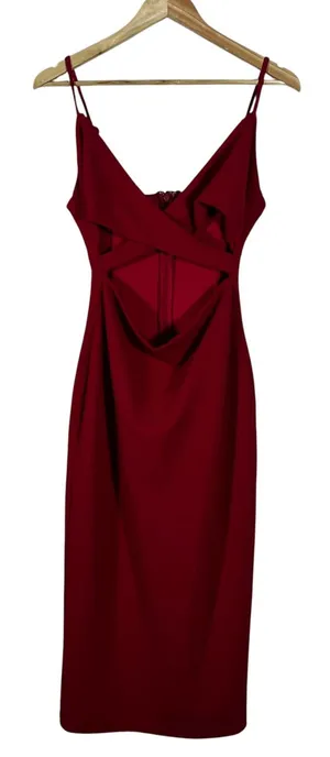 Lulus Crisscross Cutout Solid Midi Bodycon Dress Red Sexy Formal Size M thumbnail 1