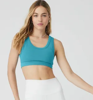 ALO Yoga Wellness Bra in Blue Splash Size Small Ribbed thumbnail 1