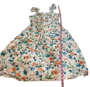 NWOT Linen Dress Blue Orange Floral Midi New Ruffle Sleeveless thumbnail 5