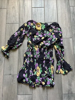 Urban Outfitters Black Floral Smocked Mini Dress thumbnail 3