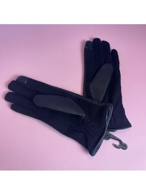 Adrienne Vittadini Black Leather Gloves Touchscreen Wool blend lining S/M NWT thumbnail 4