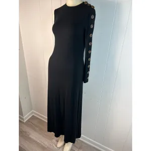 Pashmina Black Long Button Lined Sleeve Body Contouring Long Sleeve Dress. XS thumbnail 3
