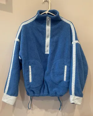 Blue fleece Half-Zip Pullover with light blue Trim vintage looks thumbnail 1