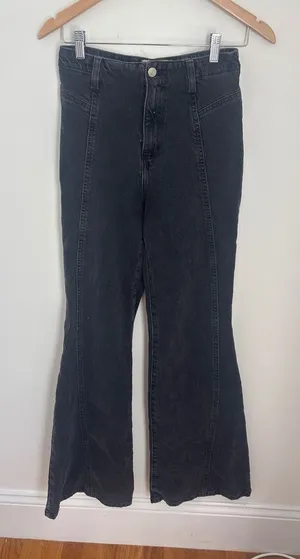 We The Free Free People Black Flare Jeans Seam Detail High‎ Rise Size 27 thumbnail 1