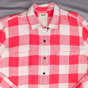 Pact Organic Cotton Mila Flannel Shirt Women M Red White Gingham Plaid Button Up thumbnail 7