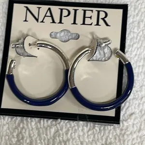 Vintage Napier silver blue hoops dangle earrings thumbnail 5