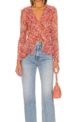 NEW NWT Free People nina printed top in tulip ditsy orange floral bell sleeve thumbnail 2