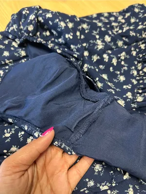 Hollister Navy Floral Puff-Sleeve‎ Midi Dress with Side Slit thumbnail 15