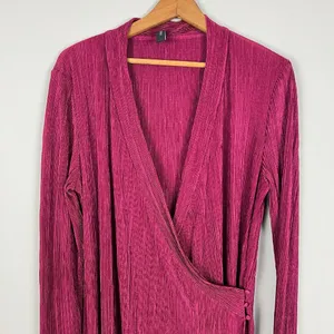 YAS Wrap Dress Womens Medium‎ Wine Maxi Long Sleeve Ribbed V-Neck Slinky Stretch thumbnail 4
