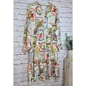 Maison d’Amelie Paris Stamp Postcard Midi Maxi Dress XS Novelty Travel European thumbnail 2