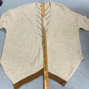 Democracy‎ Open Cardigan Women's XL Beige Gold Lurex Open Knit Sweater thumbnail 9