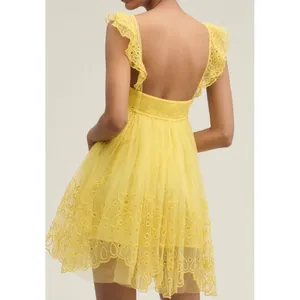 Anthropologie Let Me Be Yellow Eyelet Tulle Mini Dress M Yellow thumbnail 2