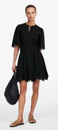 Madewell Dress Size 00 Black Eyelet Flutter Sleeve Mini Dress Cotton Voile NU556 thumbnail 1