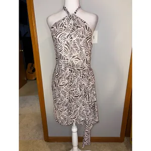 Toccin x‎ RTR Brown White Zebra Print Halter Mini Dress Size 8 Smocked Back thumbnail 2