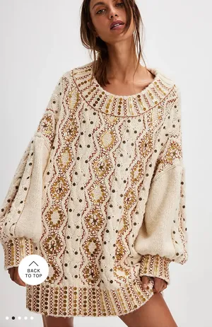 Free People Guilded Cream and Gold Embroidered Sweater thumbnail 1