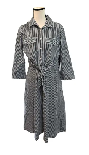 Brooks Brothers | Dark Blue and White Striped Tie-Waist Shirt Dress size 8 thumbnail 1